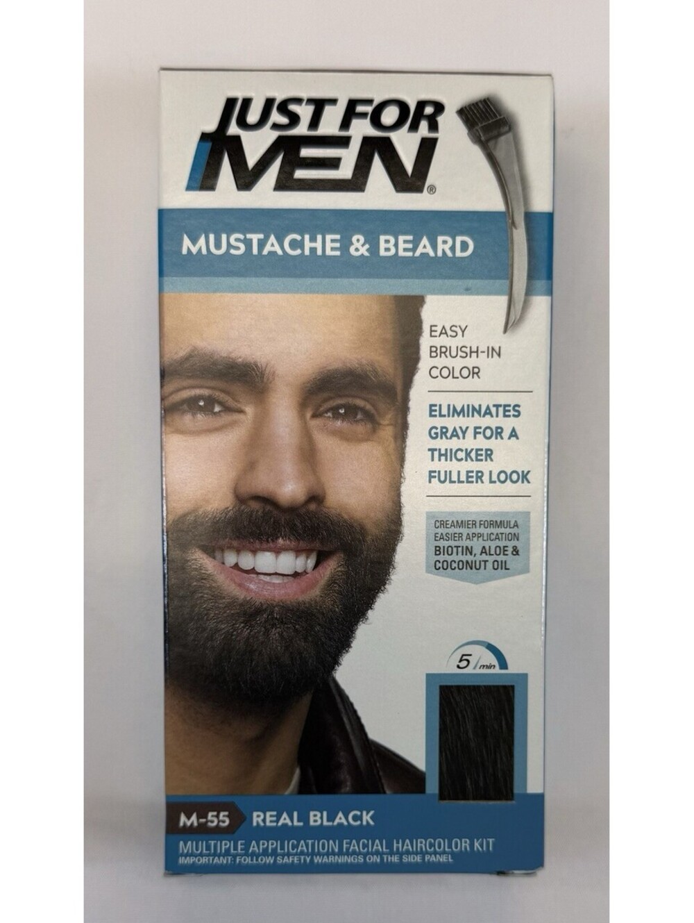 3 Pack Just For Men Easy Brush In Mustache & Beard Color, Real Black M-55 New